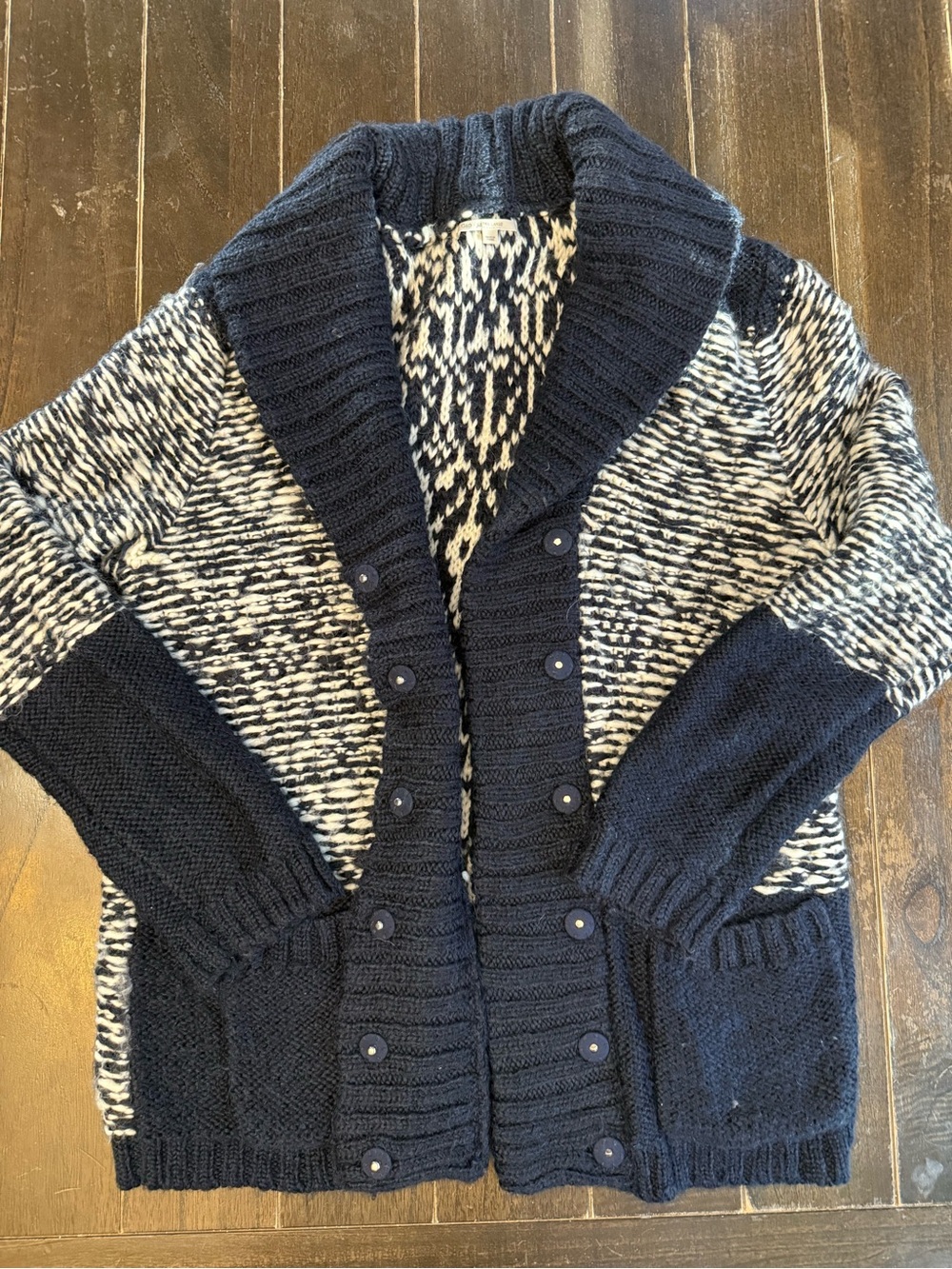 GAP Fair Isle Shawl Cardigan Women’s Medium Tall True Indigo Wool Mohair Chunky